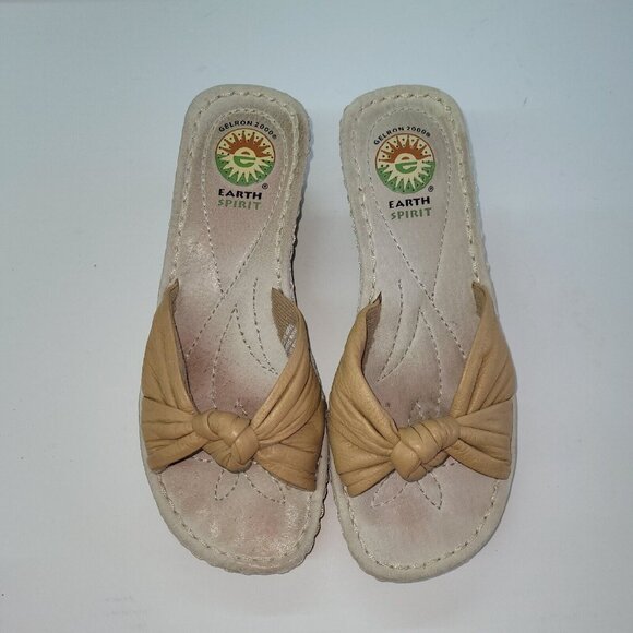 Earth Spirit Shoe Womens Size 7 Liberty Sandal Tan Leather Knot‎ 2.5" Heel - Picture 6 of 12